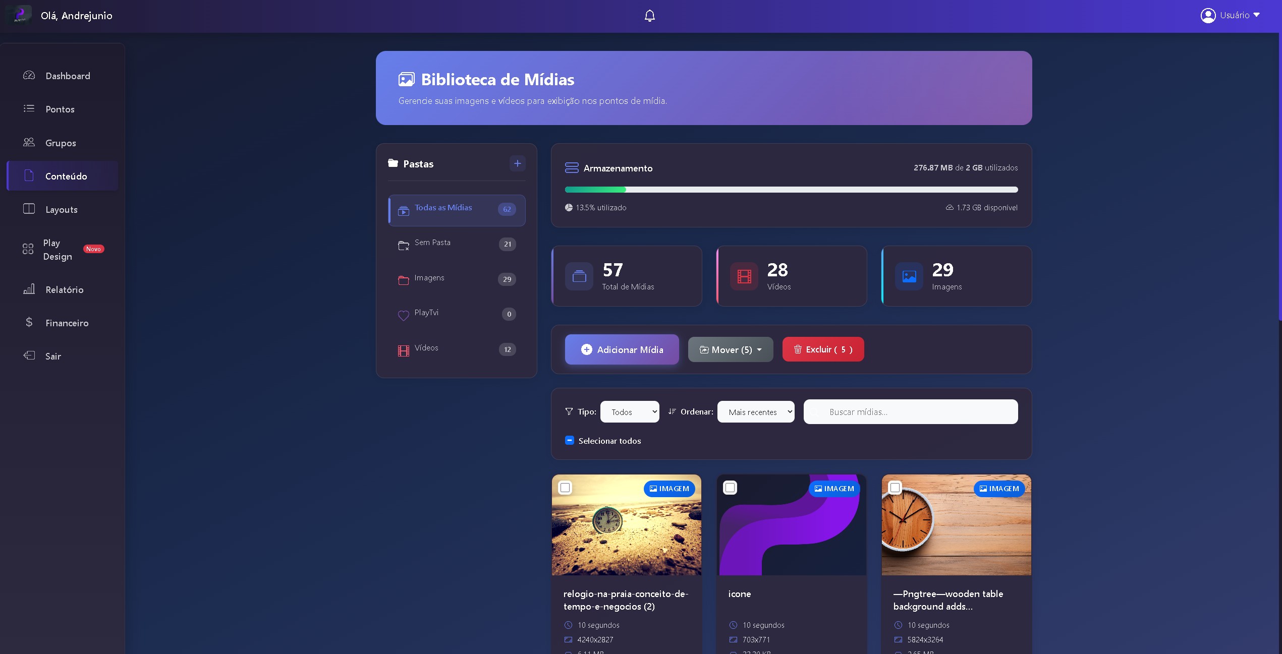 Biblioteca de mídias para digital signage - gestão de conteúdos PlayTVi